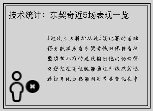 技术统计：东契奇近5场表现一览